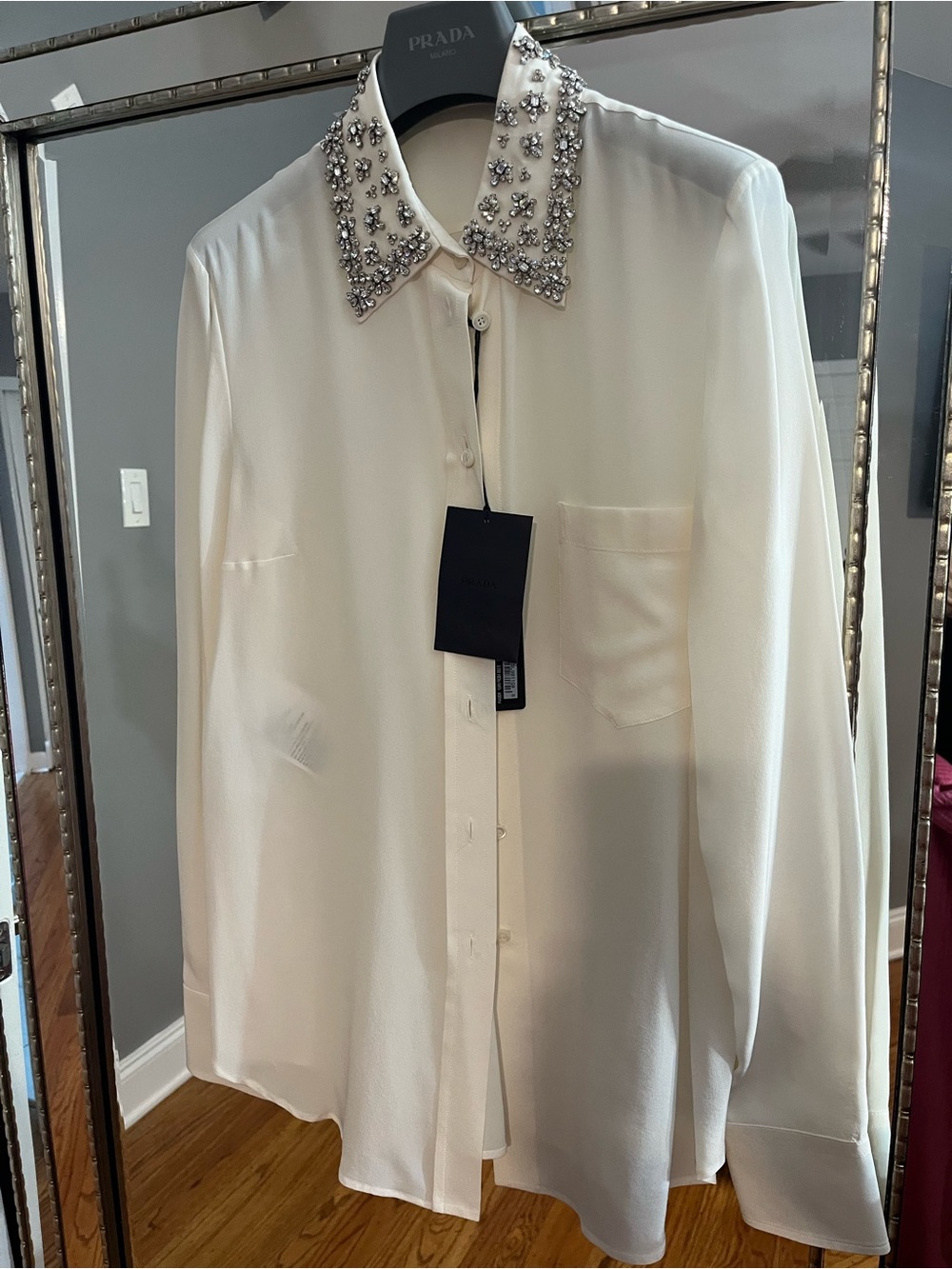 Prada Cream Crystal-Embellished Collar Women’s Blouse